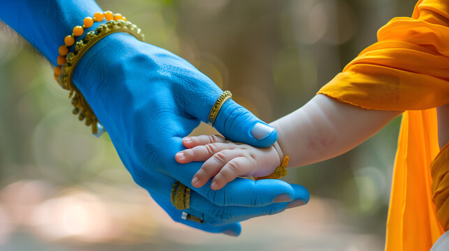 Shiva God holding the hand of a baby