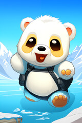 Fototapeta premium Illustration of a cute little panda sitting on a melting glacier