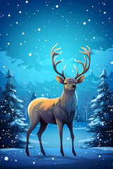 Fototapeta premium Deer in the winter forest. illustration for your design.