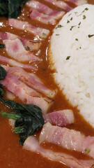 Rice with Smoked Bacon Spinach Japanese Curry.