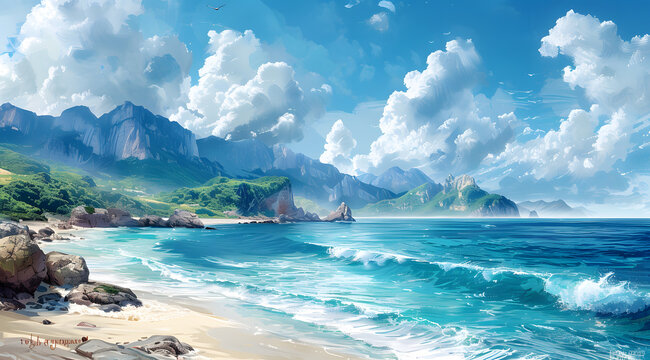 Sky and Sea Spectrum: Interactive Watercolor Coastal View with Customizable Elements