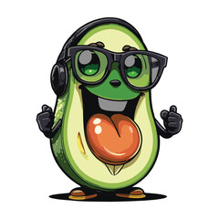 clipart vector cut out, funny avocado mascot with glasses - obrazy, fototapety, plakaty