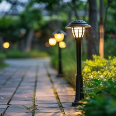 Pathway solar light, outdoor design, isolated on white, focusing on garden and walkway beauty