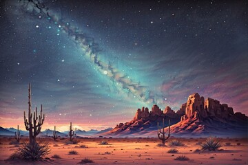 Southwest Desert Night Landscape Background, Desert Night Aurora Sky Wallpaper, Desert Night Scenery Illustration, Desert Wallpaper