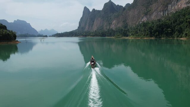Aerial view of Khao Sok national park, in Cheow lan lake, Surat Thani, Thailand