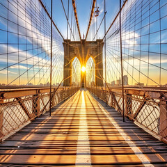 Fototapeta premium The Sun Setting Over the Brooklyn Bridge