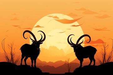 Horns  Majestic horns silhouetted by a golden sunset  watercolor clipart