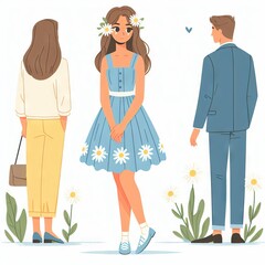 Young woman is crying. Unhappy love. First date. Flat style illustration