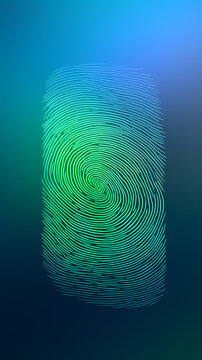 A single fingerprint glows blue against the background