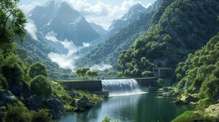 A beautiful mountain landscape with a waterfall