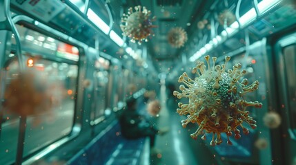 Corona virus spreading in the subway train
