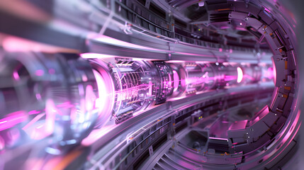 a segment within a modern fusion power plant, focusing on the intricacies and technological marvels that enable fusion energy production. a section of the plasma containment chamber