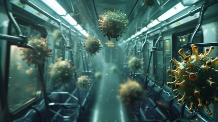 The subway is empty except for the virus - obrazy, fototapety, plakaty