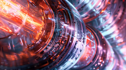 a segment within a modern fusion power plant, focusing on the intricacies and technological marvels that enable fusion energy production. a section of the plasma containment chamber - obrazy, fototapety, plakaty