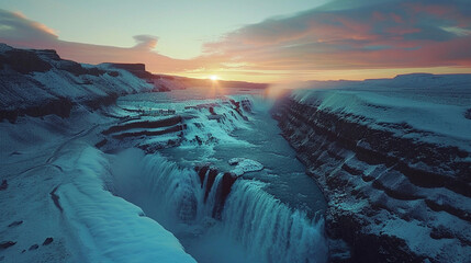 amazing natural beauty Gullfoss Falls, One of the most famous waterfalls in Iceland