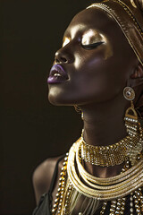 Woman Wearing Gold Necklace and Earrings