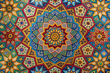 Geometric Patterns: Close-up of intricate geometric patterns in vibrant colors, perfect for backgrounds.
