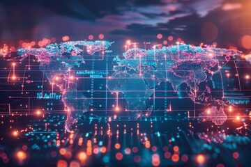 Fototapeta premium Digital map of world network created with generative ai