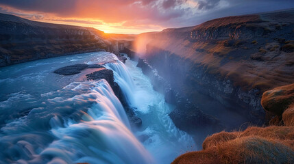 amazing natural beauty Gullfoss Falls, One of the most famous waterfalls in Iceland