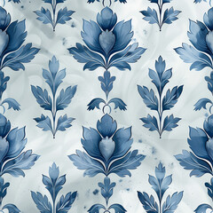 seamless pattern, vintage wallpaper pastel in shades, indigo color, white background classic...