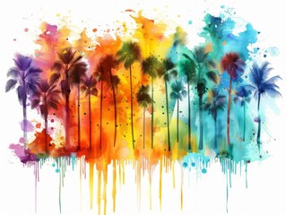 Fototapeta premium An illustration of palm trees swaying in the breeze conjures visions of tropical vacation bliss and sun-kissed relaxation.