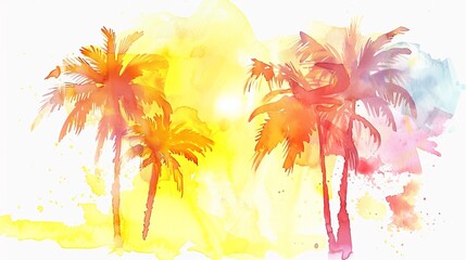 An illustration of palm trees swaying in the breeze conjures visions of tropical vacation bliss and sun-kissed relaxation.