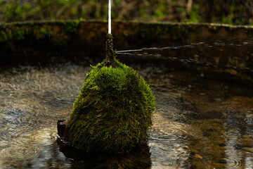 The spring water pushes up the fountain