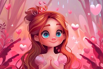 Cartoon Princess with hearts