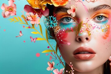 Cheerful makeup collage design - obrazy, fototapety, plakaty