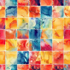 Abstract, stylized watercolor tiles focusing on the dynamic movement of sun flares and rays, in a seamless, vibrant pattern.  Seamless Pattern, Fabric Pattern, Tumbler Wrap, Mug Wrap.