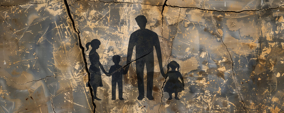emotive image featuring a child's drawing of a fractured family. their innocent artwork bearing witness to the trauma and upheaval caused by domestic violence in their home.