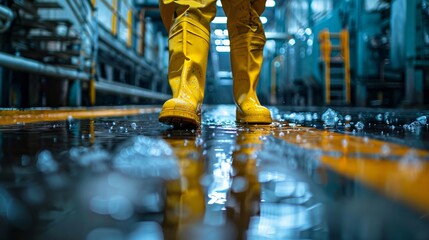 An industrial cleaner makes sure a work area is safe.