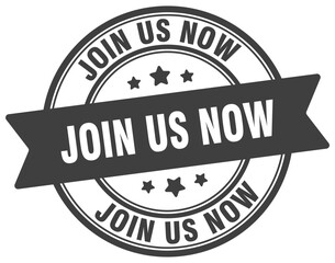 join us now stamp. join us now label on transparent background. round sign