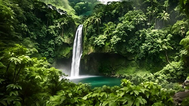 La Cangreja Cascades. Majestic Waterfall Amidst Costa Rica's Rainforest Jungle, Rincon de La Vieja National Park, Guanacaste