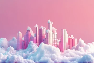 Raamstickers A city is shown in a pinkish color with clouds in the background © Phuriphat