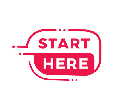 Start here badge icon modern style. Banner design for business, advertising. Vector label.
