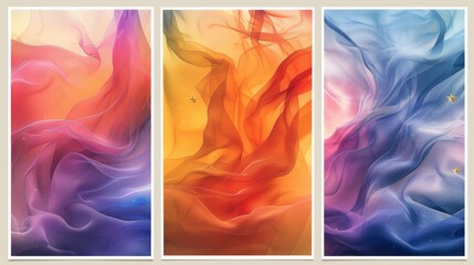 An abstract colorful gradient liquid cover template with vibrant graphic colors, hologram elements, geometric shapes and holograms. A futuristic design for brochures, flyers, wallpapers, banners,