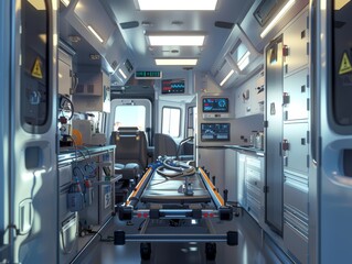 Inside a modern well equipped ambulance ready for emergencies
