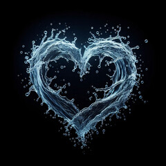 Watersplash in the Shape of a Heart on Black Background