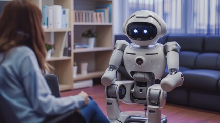 A robotic counselor listening and responding to a patient in a therapy session
