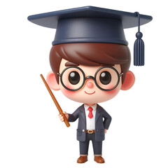 Obraz premium Cute Student Cartoon with Graduation Cap Isolated on Transparent Background