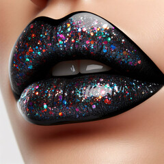Female Lips with Black Lipstick and Glitter