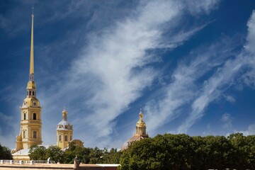 View of the cathedrals of the Peter and Paul Fortress in St. Petersburg, Russia.