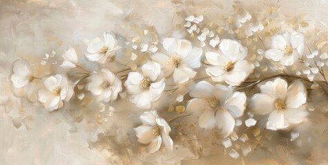 beige background with abstract white flower painting