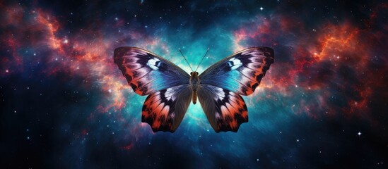 Obraz na płótnie Canvas A butterfly with red and blue wings in a galaxy