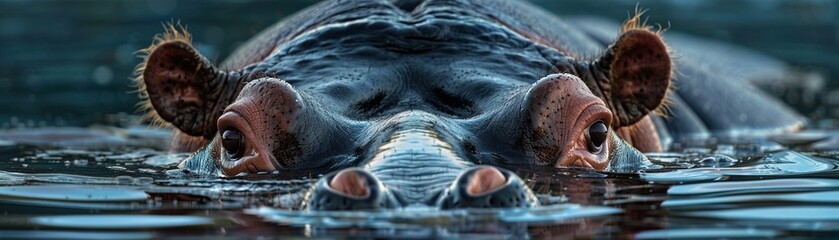 Hippo in water calm gaze