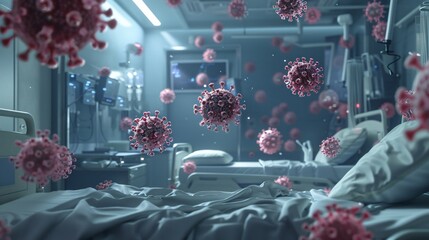 A hospital room with a virus floating around - obrazy, fototapety, plakaty