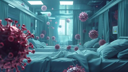 Airborne Pathogen Threat in Hospital Ward Visualization - obrazy, fototapety, plakaty