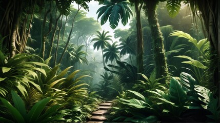 lush jungle with a path through it