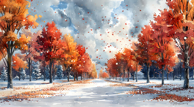 Dynamic Seasons: Watercolor Painting and AR Merge for Autumn to Winter Transition